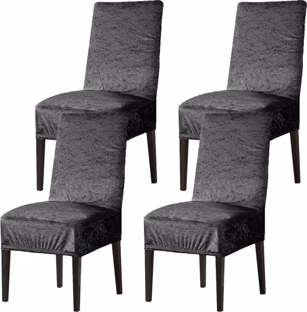 Home Republic Set of 4 Anthracite Grey Velvet Stretch Dining Chair Covers