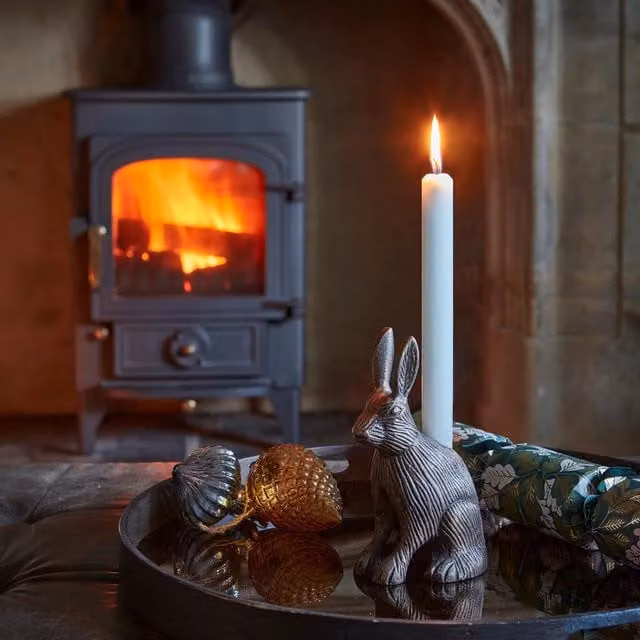 Ivyline Cast Aluminium Hare Candle Holder in Gold, H18 x W10 cm