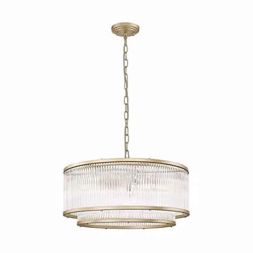 Zumaline Sergio Cylindrical Pendant Ceiling Light in Gold/Brass with Transparent Glass and 6x E14 Sockets
