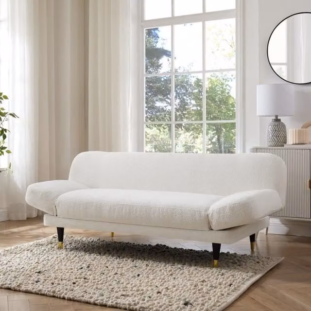Home Detail Silas 3 Seater Sofa Bed in White with Adjustable Armrests and Click Clack Sleeping Function – 1