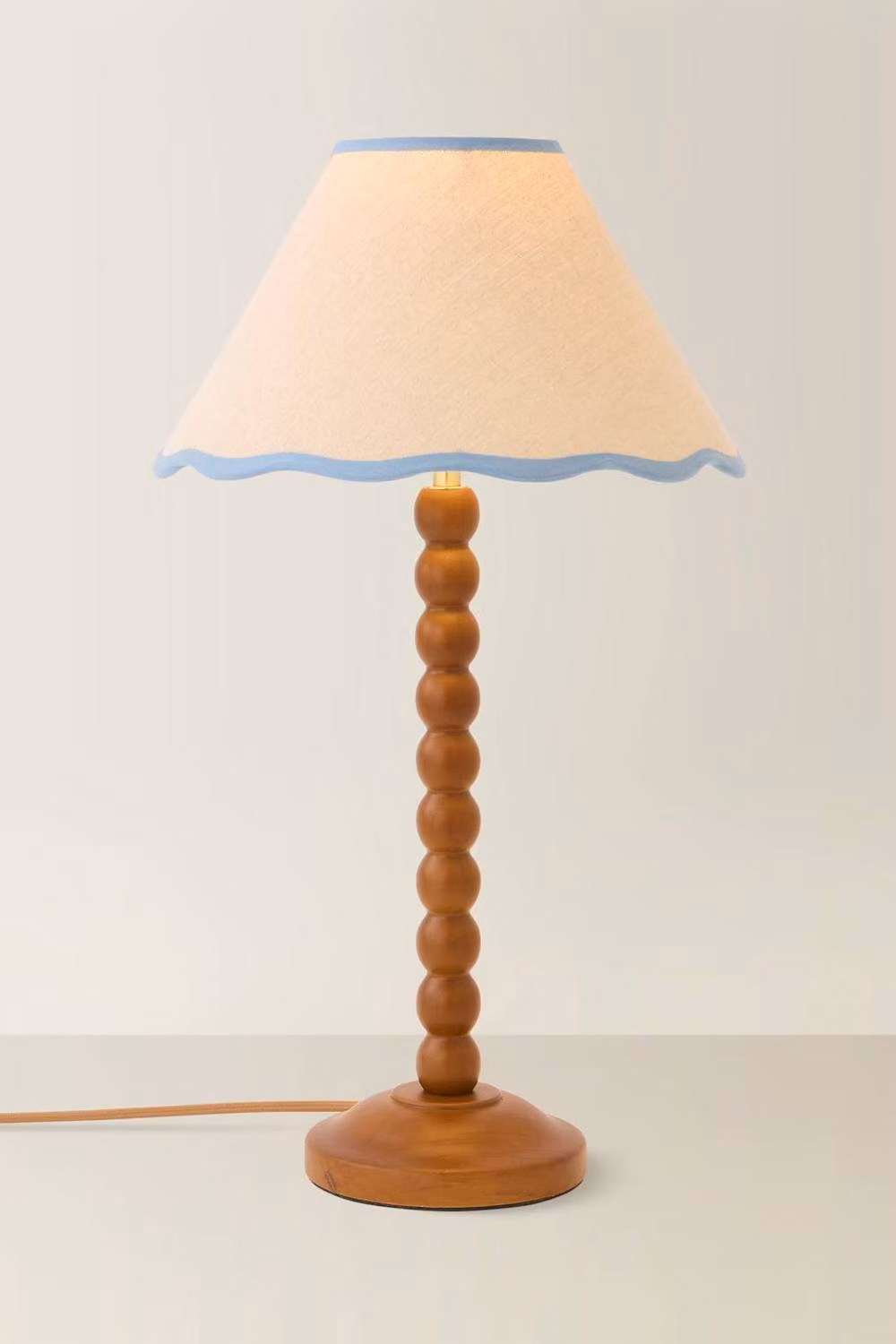 ValueLights Bobbin Walnut Table Lamp with Blue Fabric Linen Shade – 2