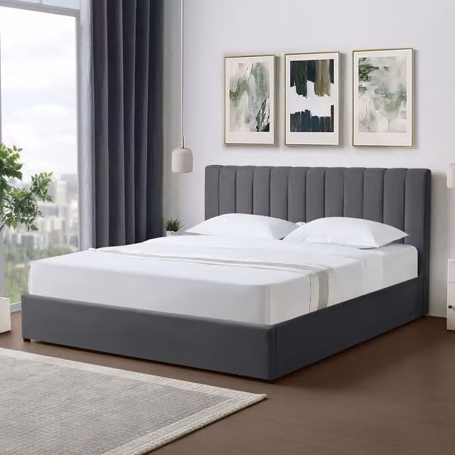 Artemis Home Evelynne Upholstered Fabric Superking Ottoman Bed Frame in Grey, W/D/H: 180 x 200 cm