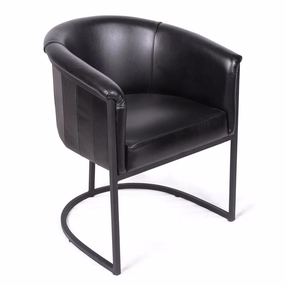 Elm Home And Garden Black Genuine Leather Tub Dining Chair with Armrests – 2