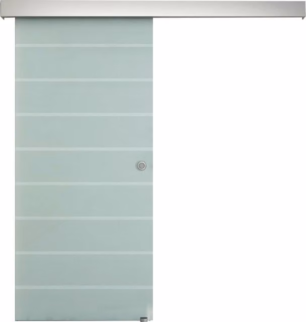 HOMCOM Modern Sliding Barn Door Kit with Frosted Striped Tempered Glass and Aluminium-alloy Rail, H: 205 cm x W: 90 cm x D: 34 cm – 1