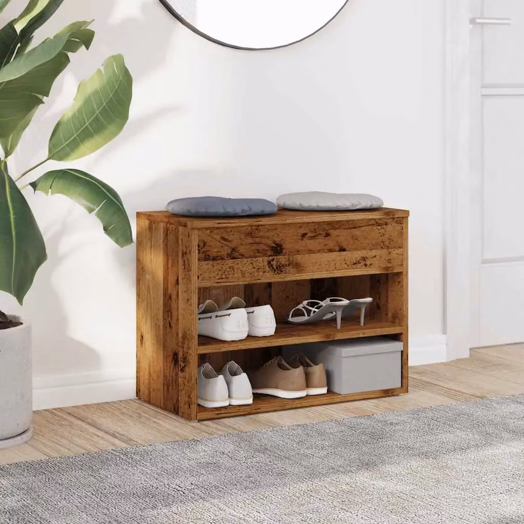 Berkfield Home Rustic Brown Shoe Bench in Old Wood, W/D/H: 60 x 30 x 45 cm – 2