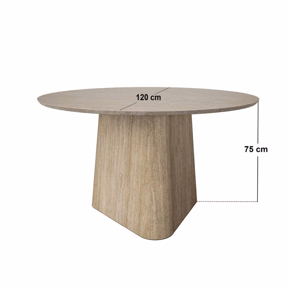 Solace+Co Elin Round Sintered Stone Dining Table in White, Stone and Beige, Diameter: 120 cm, Height: 75 cm – 2