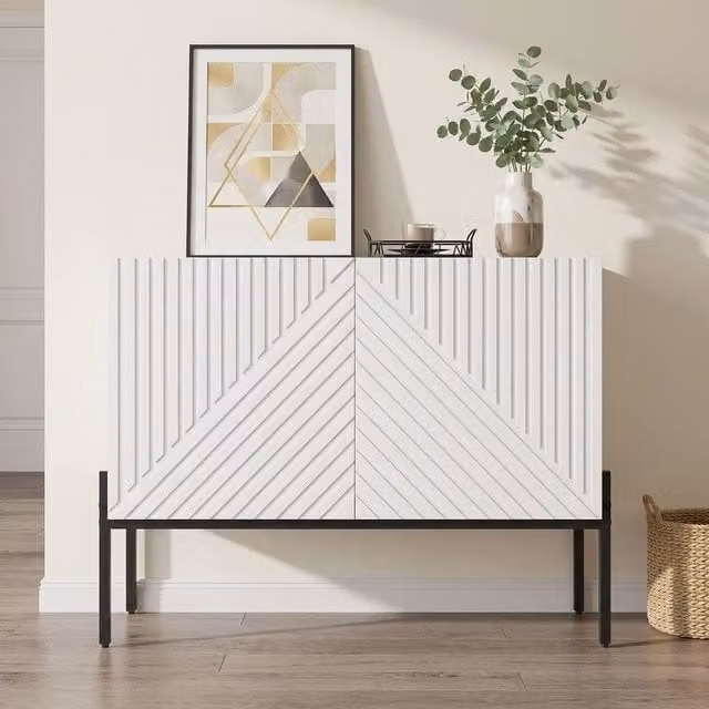 STILVORA Modern White Sideboard Cabinet with 2 Doors and Adjustable Shelf