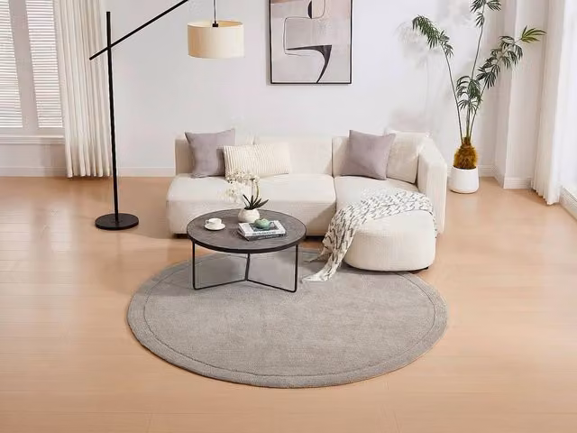 Vente-unique Velina Round Mid-Pile Polyester Rug in Taupe/Beige, Diameter: 200 cm – 1
