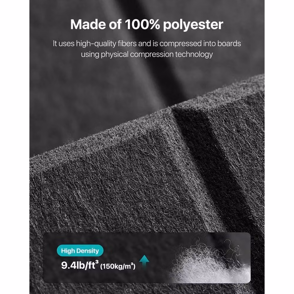 VOGREX 12-Piece Black Polyester Fiber Acoustic Wall Panels, 9mm Thickness, W/D/H: 30.48 x 30 x 0.9 cm – 3