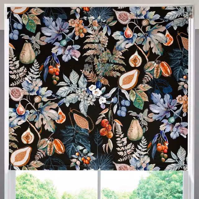 Rosales Midnight Blackout Roller Blind with Multicolour Floral Nature Pattern