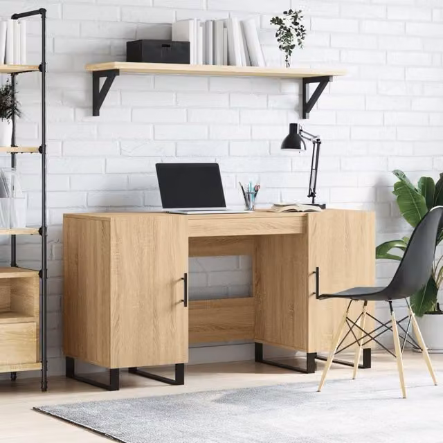 Berkfield Home Sonoma Oak Writing Desk in Brown, W/D/H: 140 x 50 x 75 cm