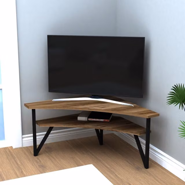 Destina Home Kiberya Corner TV Stand Entertainment Center in Light Brown