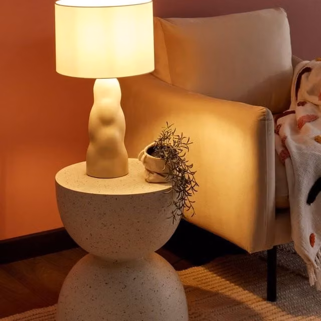Wyld and Coco Beige Ceramic Table Lamp with Cone Fabric Shade W/D/H: 30 x 30 x 51 cm – 1