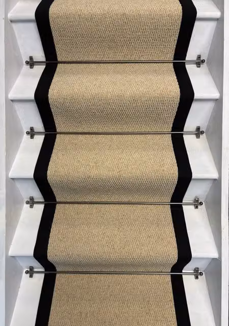RainbowHome Kalahari Cream Wool Stair Runner with Black Cotton Border, W: 55 cm x L: 600 cm