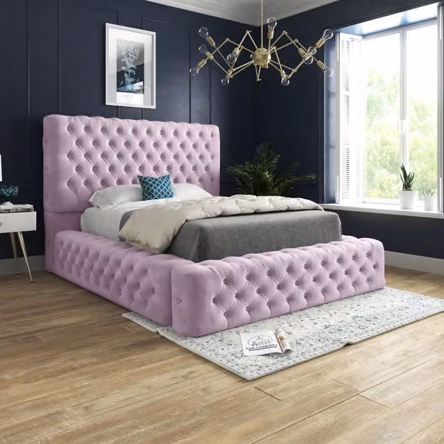 KDMD Pink Velvet Chesterfield Upholstered Single Bed Frame, W/D/H: 90 x 200 cm