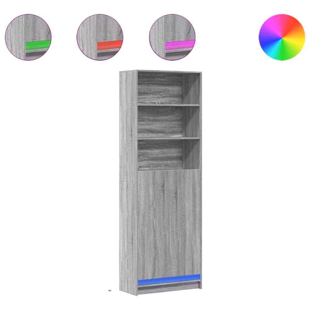 Berkfield Home Highboard with LED Lighting in Grey Sonoma, W: 69 cm, D: 32.5 cm, H: 200 cm – 2