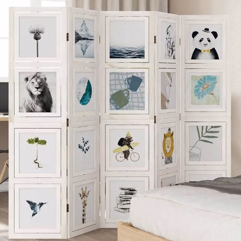 Berkfield Home 5-Panel White Solid Paulownia Wood Room Divider