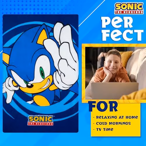 Get Trend Sonic the Hedgehog Fluffy Fleece Blanket for Children, Blue and Multicolour, W/D/H: 100 x 150 cm – 3