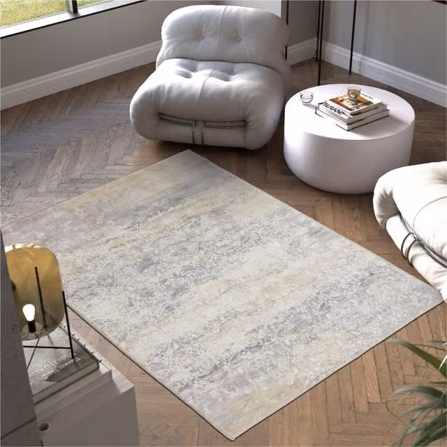 TECTAKE Dalia Washable Non-Slip Abstract Rug in Beige, Black and Grey, 230 cm