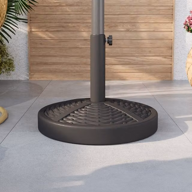 Livingandhome Heavy Duty Round Parasol Base with Weave Effect in Anthracite Black, 20kg