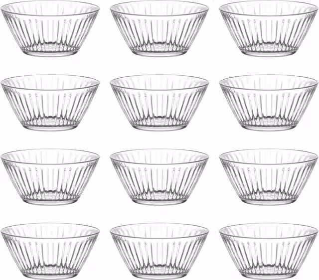 TR Hestia Geometric Glass Snack Bowls, Transparent/White, Diameter: 10.5 cm, Pack of 12