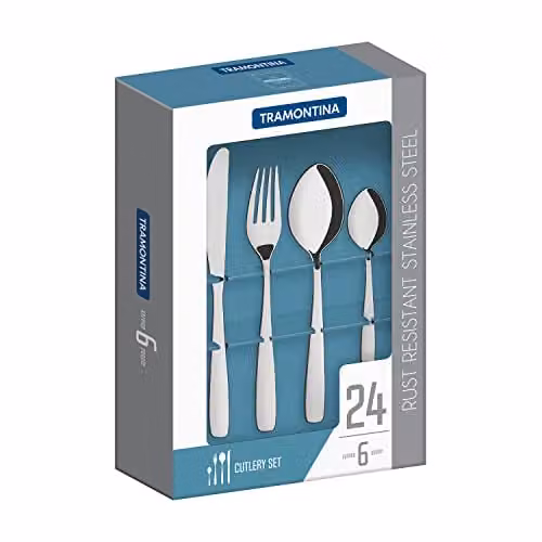 Tramontina Polished Silver Stainless Steel 24-Piece Cutlery Set