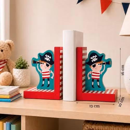 Premier Housewares Pirate Bookends Set of 2, Multicolour MDF Maritime Design for Children's Shelves, H: 16.0 cm, W: 13.0 cm, D: 10.0 cm – 2