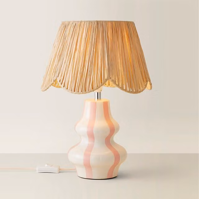Perrie Ceramic Table Lamp with Scallop Shade in Blush Pink