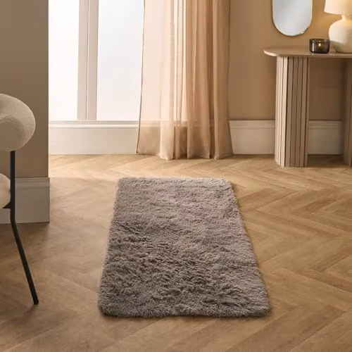 OHS Grey Soft Fluffy Runner Rug, Non-Slip Rectangular Polyester Floor Mat, W/D/H: 60 x 150 cm