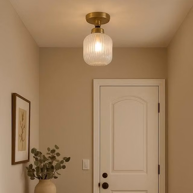 Pagazzi Design Riva Semi-Flush Ceiling Light in Gold and Antique Brass with Transparent Glass – 1