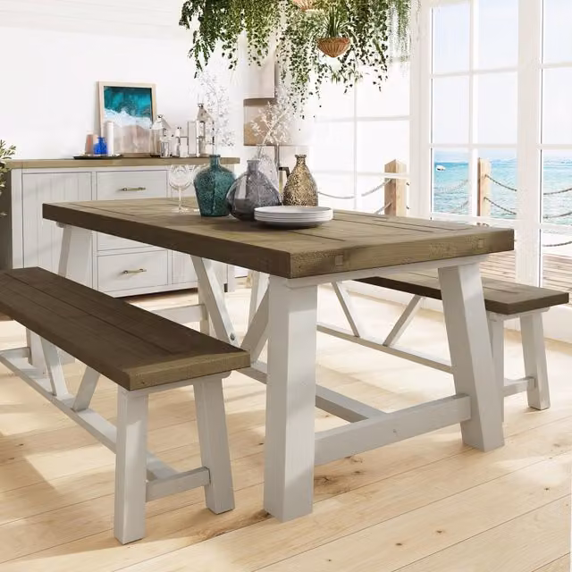 FWStyle Rustic Reclaimed Solid Pine Extendable Rectangular Dining Table in Brown
