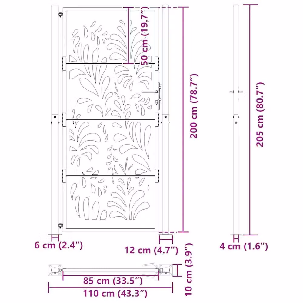 Berkfield Home Beautiful Garden Gate in Black Steel, W: 105 cm, H: 205 cm – 6