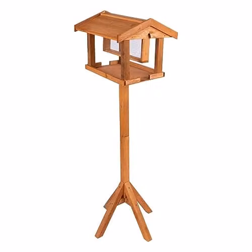 Redwood Leisure Traditional Freestanding Wooden Garden Bird Seed Feeder Table with Roof, Brown