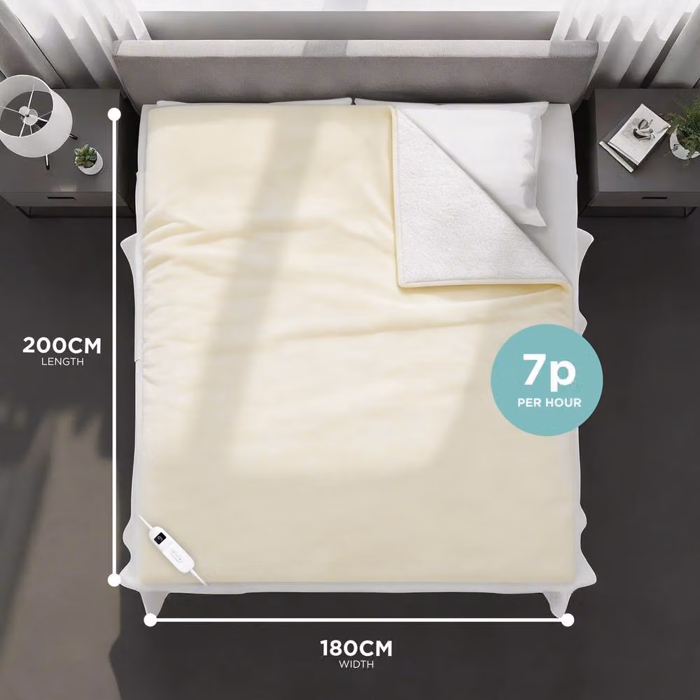 DMD Collective Electric Heated Fleece and Sherpa Blanket in Beige, W/D/H: 180 x 200 cm – 2