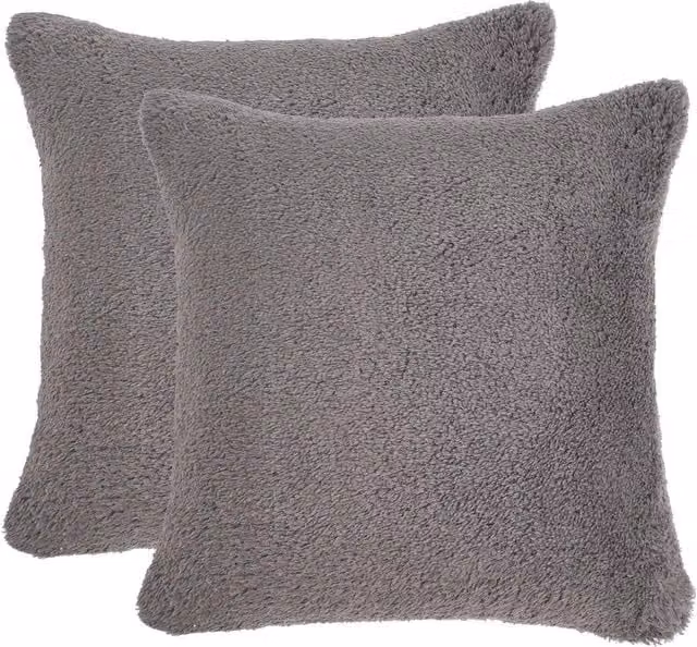 Brentfords Pack of 2 Grey Teddy Fleece Square Cushion Covers, W: 45.72 cm x H: 45.72 cm