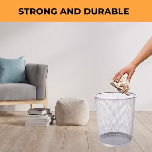 MantraRaj Silver Round Metal Mesh Waste Paper Bin – 3