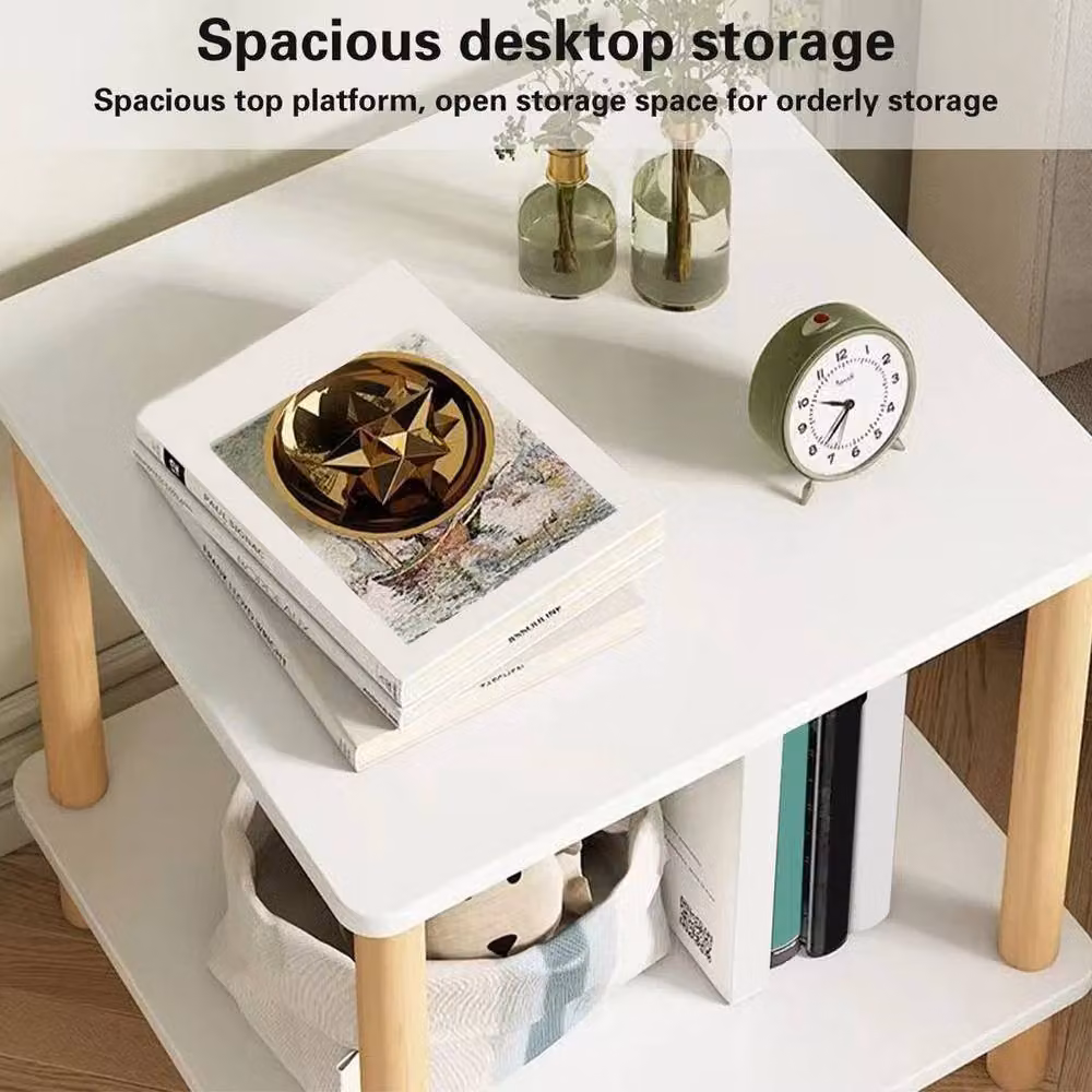 Kelvenix 2 Tier Small Square Wood Sofa Side Table in White, W/D/H: 40 x 40 x 52 cm – 3