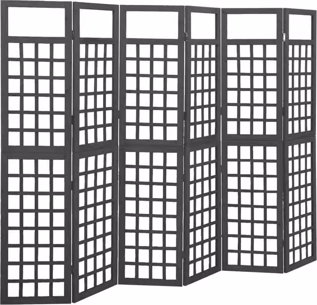 Berkfield Home 6-Panel Trellis Room Divider in Black Solid Fir Wood, W: 242.5 cm, H: 180 cm – 1