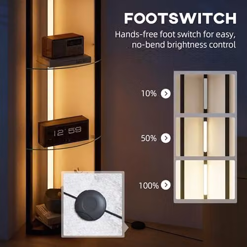 HOMCOM Dimmable LED Floor Lamp with Shelves and Foot Switch, Black – 5