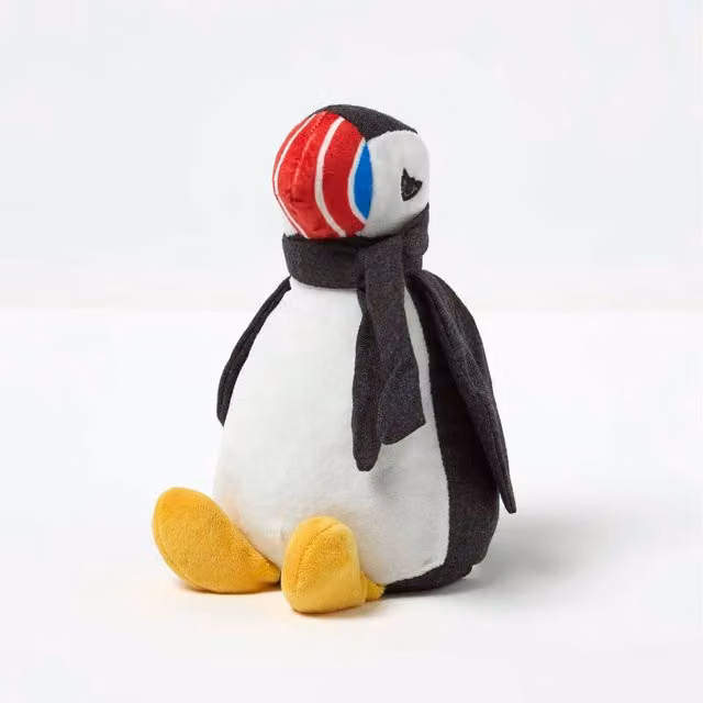 Homescapes Luxury Fabric Puffin Doorstop in Black, White and Yellow