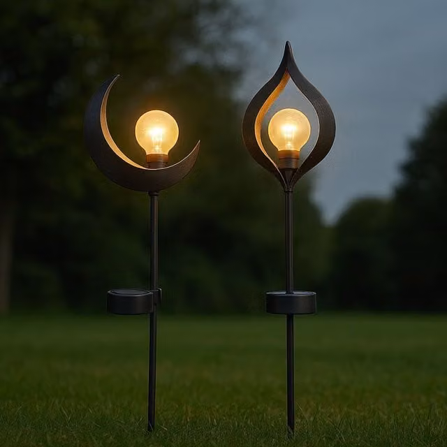Garden Greatness Set of 2 Sun and Moon Solar LED Stake Lights in Black – 1