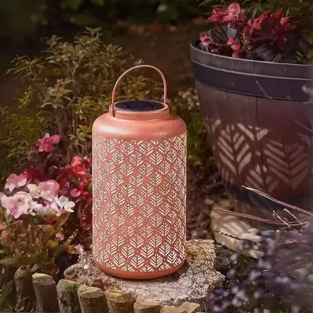 Garden Mile Moroccan Metal Solar LED Lantern in Terracotta