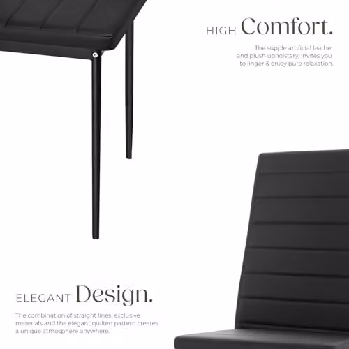 tectake Set of 8 Modern Dining Chairs in Black Synthetic Leather with Metal Legs – 5