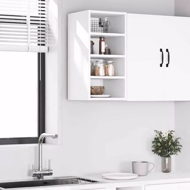 Berkfield Home White Wall Mounted Hanging Kitchen Cabinet with Hinged Doors and Internal Shelves W/D/H: 30 x 29.5 x 60 cm