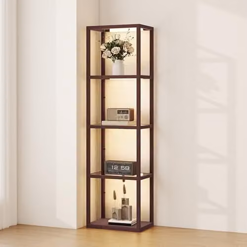 HOMCOM Dimmable LED Floor Lamp with 4 Glass Shelves in Dark Brown – 1