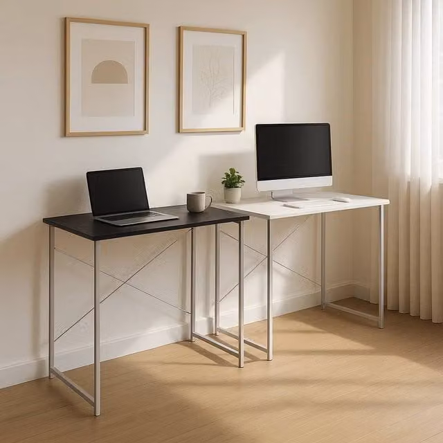 NESTLUNE Black Wooden Writing Desk for Home Office and Bedroom