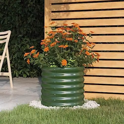 vidaXL Green Galvanised Steel Ornamental Garden Planter Tub W/D/H: 40 x 40 x 36 cm – 2