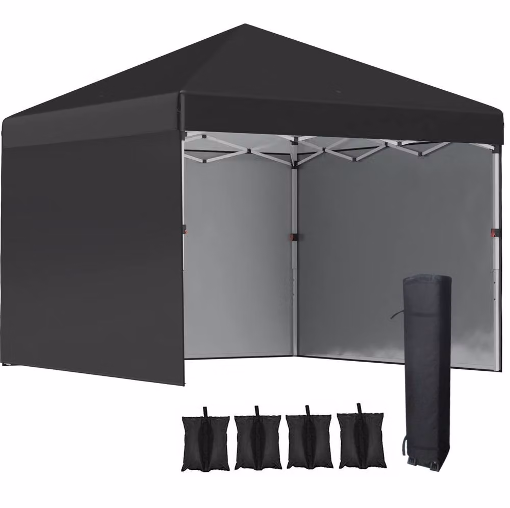 STILVORA Pop-Up Gazebo with 2 Sidewalls, Black, W/D/H: 300 x 300 x 285 cm – 4