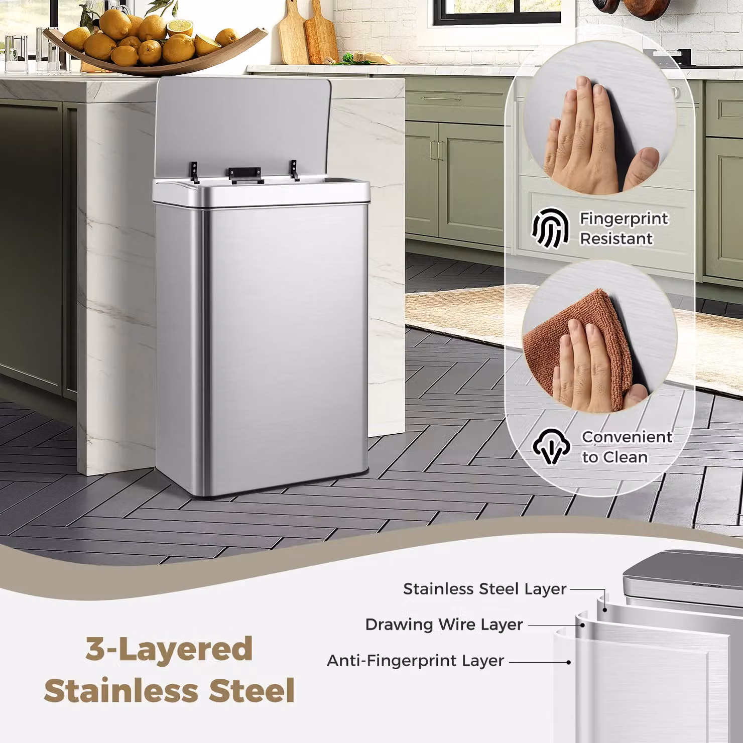 Gymax 60L Automatic Motion Sensor Trash Can with Lid in Metallic Silver – 4
