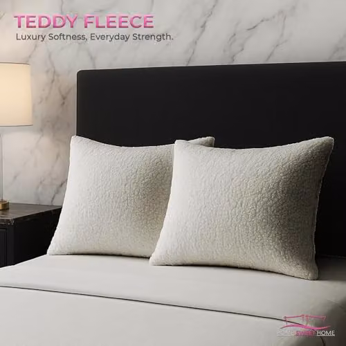 Home Sweet Home UK Teddy Fleece Pillow Case Set of 2 in Beige, W: 48 cm x L: 74 cm – 4